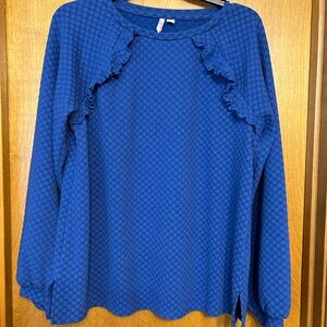 Elle Royal blue textured ruffled long sleeve sweatshirt type tunic size L